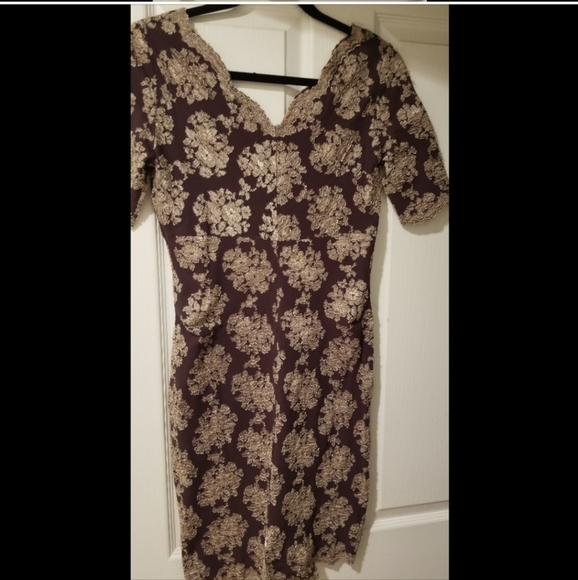 Vintage Ann Ferriday style Dress Saks Gold & Brown Size: M - Picture 2 of 3